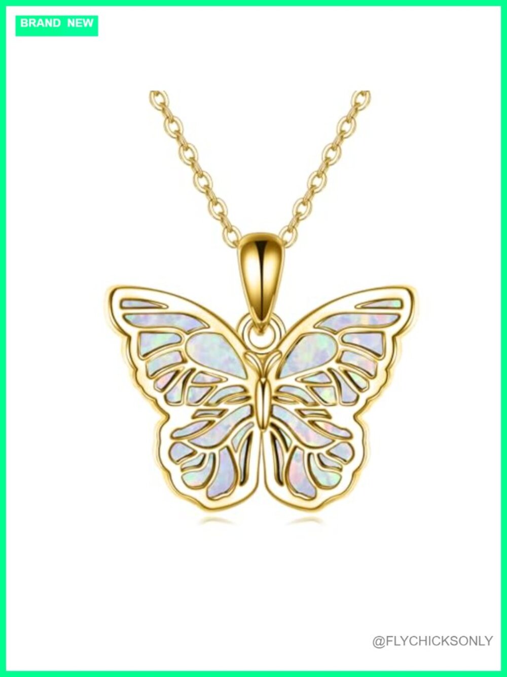 Sterling Silver Butterfly Pendant Necklace with Abalone Shell 18+2 Inch